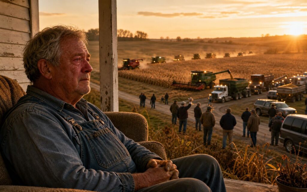 The neighbors harvested his crops while he was in the hospital