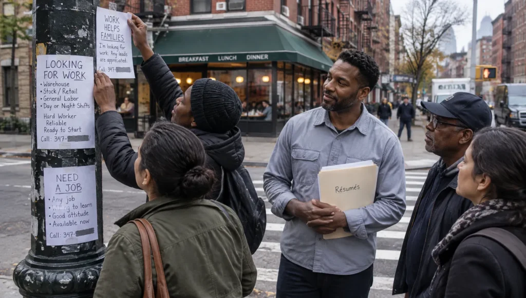 A neighbor papered the block with flyers to help him find work