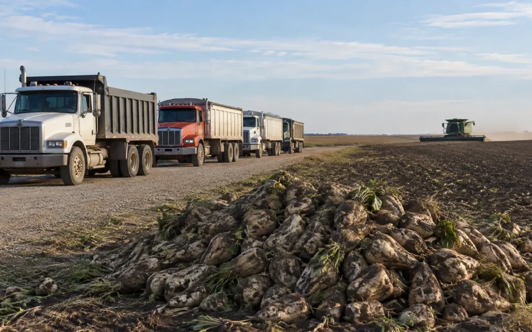Dozens of trucks came to finish his beet harvest