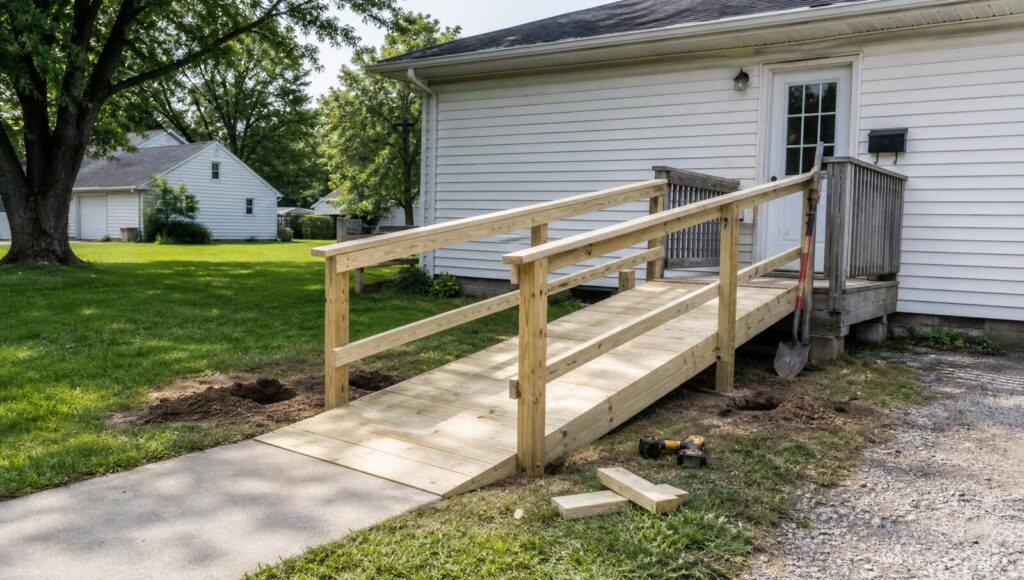 The church group canceled so the football team built the ramp